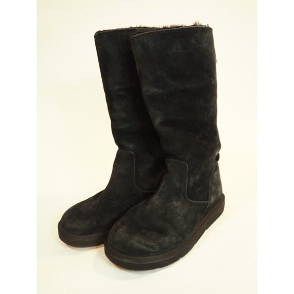 Ugg Tall Black Suede Black Sheepskin Lined Winter Boots, Size 7 (US) - Picture 1 of 12